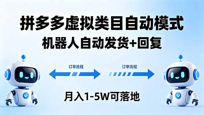 多多虚拟类目自动模式，机器人自动发货 + 回复，月入 1-5W 可落地-数码之翼