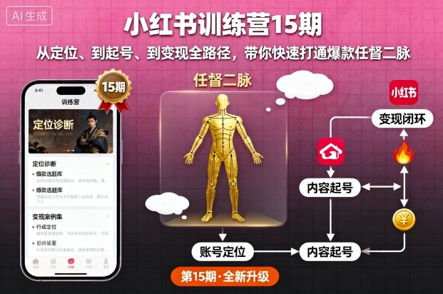 小红书训练营15期，从定位、到起号、到变现全路径，带你快速打通爆款任督二脉-数码之翼