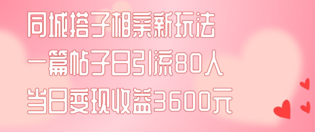 同城搭子相亲新玩法一篇帖子引流80人当日变现3600元(项目教程+实操教程)【揭秘】-数码之翼