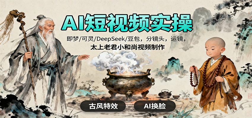 AI短视频实操,即梦/可灵/DeepSeek/豆包,分镜头,运镜,太上老君小和尚视频制作-数码之翼