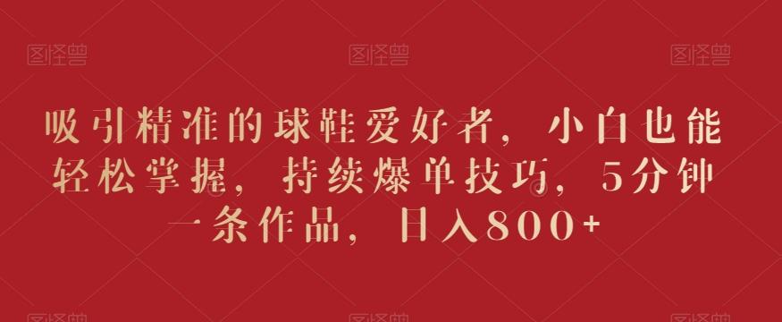 吸引精准的球鞋爱好者,小白也能轻松掌握,持续爆单技巧,5分钟一条作品,日入800+【揭秘】-数码之翼