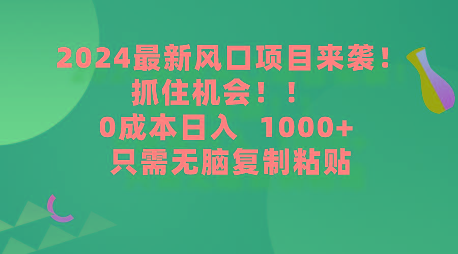 (9899期)2024最新风口项目来袭，抓住机会，0成本一部手机日入1000+，只需无脑复...-数码之翼