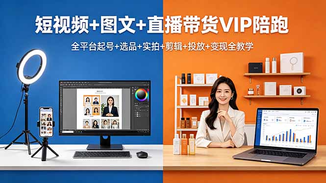短视频+图文+直播带货VIP陪跑，全平台起号+选品+实拍+剪辑+投放+变现全教学-数码之翼