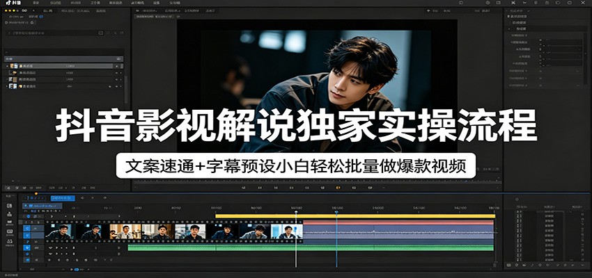 抖音影视解说独家实操流程，文案速通+字幕预设小白轻松批量做爆款视频-数码之翼