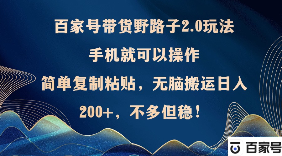 百家号带货野路子2.0玩法，手机就可以操作，简单复制粘贴，无脑搬运日…-数码之翼