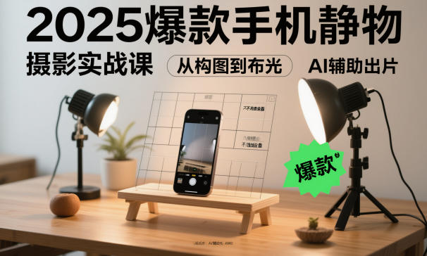 2025爆款手机静物摄影实战课，从构图到布光，不用贵设备，AI辅助出片-数码之翼