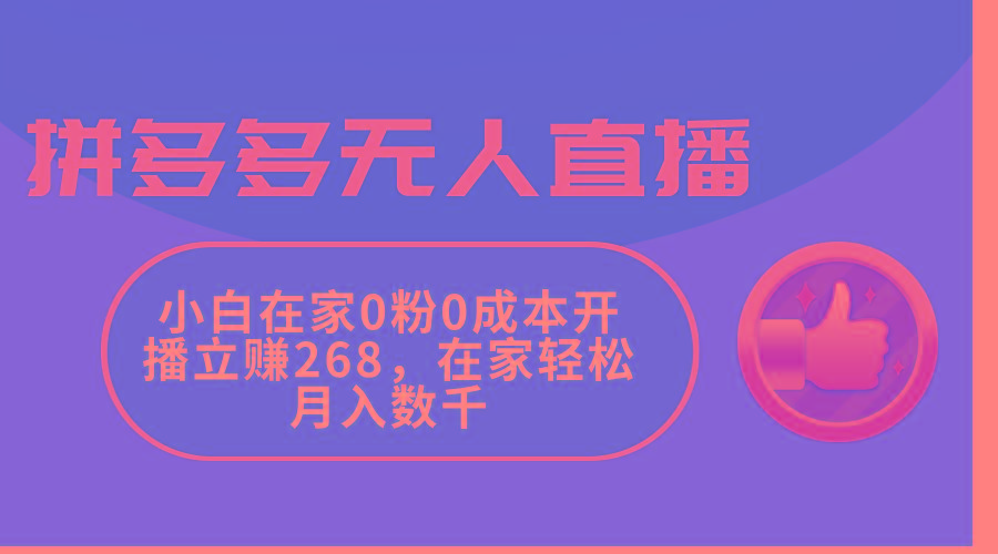 拼多多无人直播,小白在家0粉0成本开播立赚268,在家轻松月入数千-数码之翼