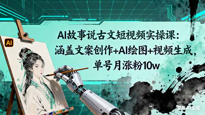 AI故事说古文短视频实操课：涵盖文案创作+AI绘图+视频生成，单号月涨粉10w-数码之翼