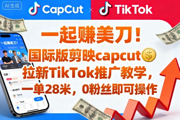 一起賺美刀！国际版剪映capcut拉新TikTok推广教学，一单28米，0粉丝即可操作(附推广入口和教学)-数码之翼