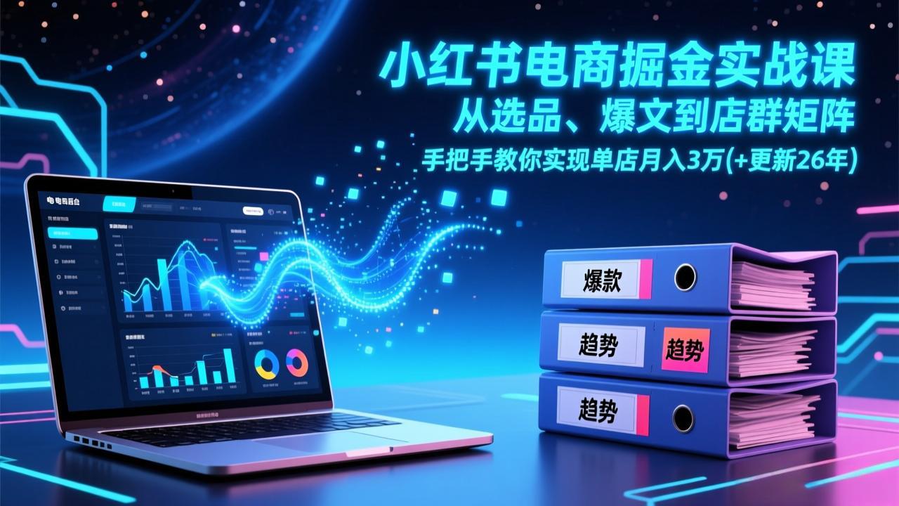小红书电商掘金实战课,从选品、爆文到店群矩阵,手把手教你实现单店月入3万+(更新26年-数码之翼