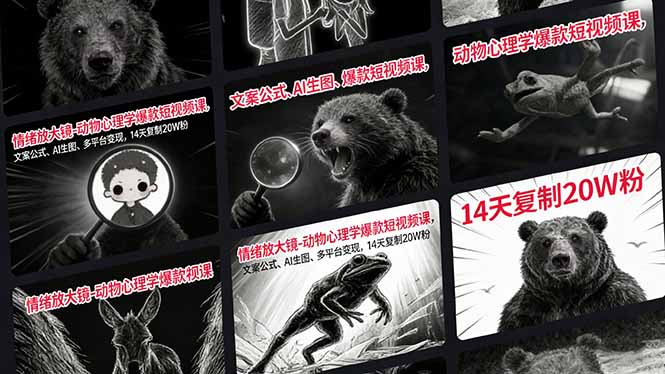 情绪放大镜-动物心理学爆款短视频课，文案公式、AI生图、多平台变现，14天复制20W粉-数码之翼