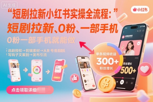 短剧拉新小红书实操全流程，0粉一部手机就可以做，详细教程-数码之翼