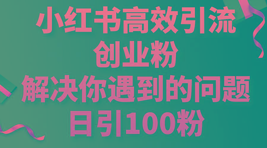 小红书高效引流创业粉，解决你遇到的问题，日引100粉-数码之翼