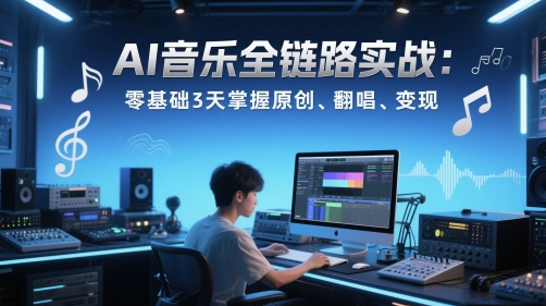 AI音乐全链路实战变现课:零基础3天掌握原创、翻唱、变现-数码之翼