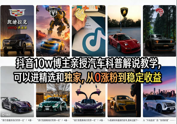 抖音10w博主亲授汽车科普解说教学,可以进精选和独家,从0涨粉到稳定收益(详细视频课程+1T素材)-数码之翼