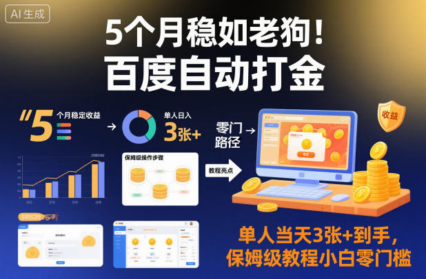 5个月稳如老狗！百度自动打金，单人当天3张+到手，保姆级教程小白零门槛【揭秘】-数码之翼