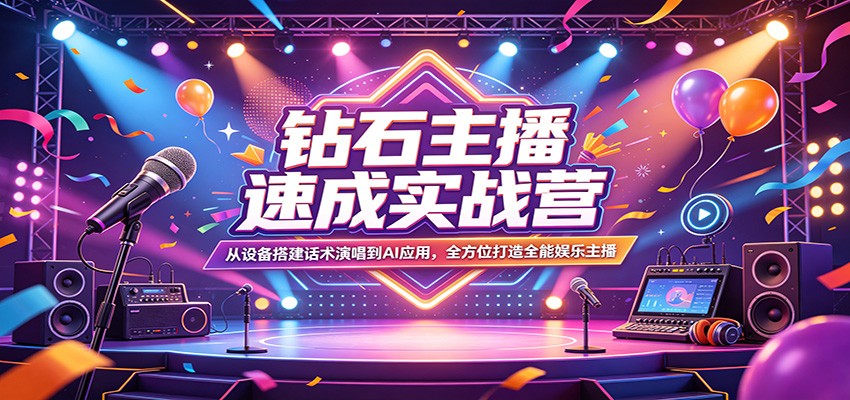 钻石主播速成实战营：从设备搭建话术演唱到AI应用，全方位打造全能娱乐主播-数码之翼