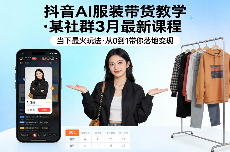抖音AI服装带货教学，某社群3月最新课程，当下最火玩法，从0到1带你落地变现-数码之翼