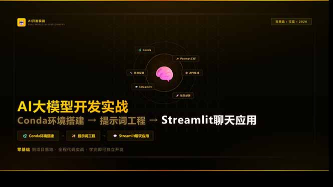 AI大模型开发实战：Conda环境搭建→提示词工程→Streamlit聊天应用，零基础到项目落地-数码之翼