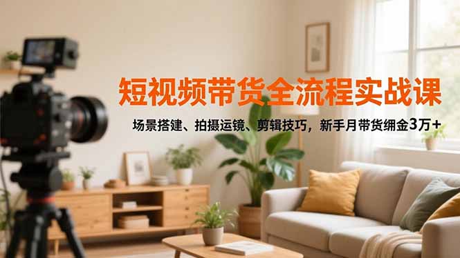 短视频带货全流程实战课，场景搭建、拍摄运镜、剪辑技巧，新手月带货佣金3万+-数码之翼