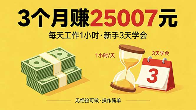 3个月赚钱25007元，每天工作1个小时，新手3天全部学会！-数码之翼