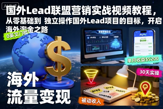 国外Lead联盟营销实战视频教程，从零基础到独立操作国外Lead项目的目标，开启海外淘金之路-数码之翼