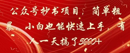公众号抄书项目，简单粗暴，小白也能快速上手，有人一天搞了1k+-数码之翼