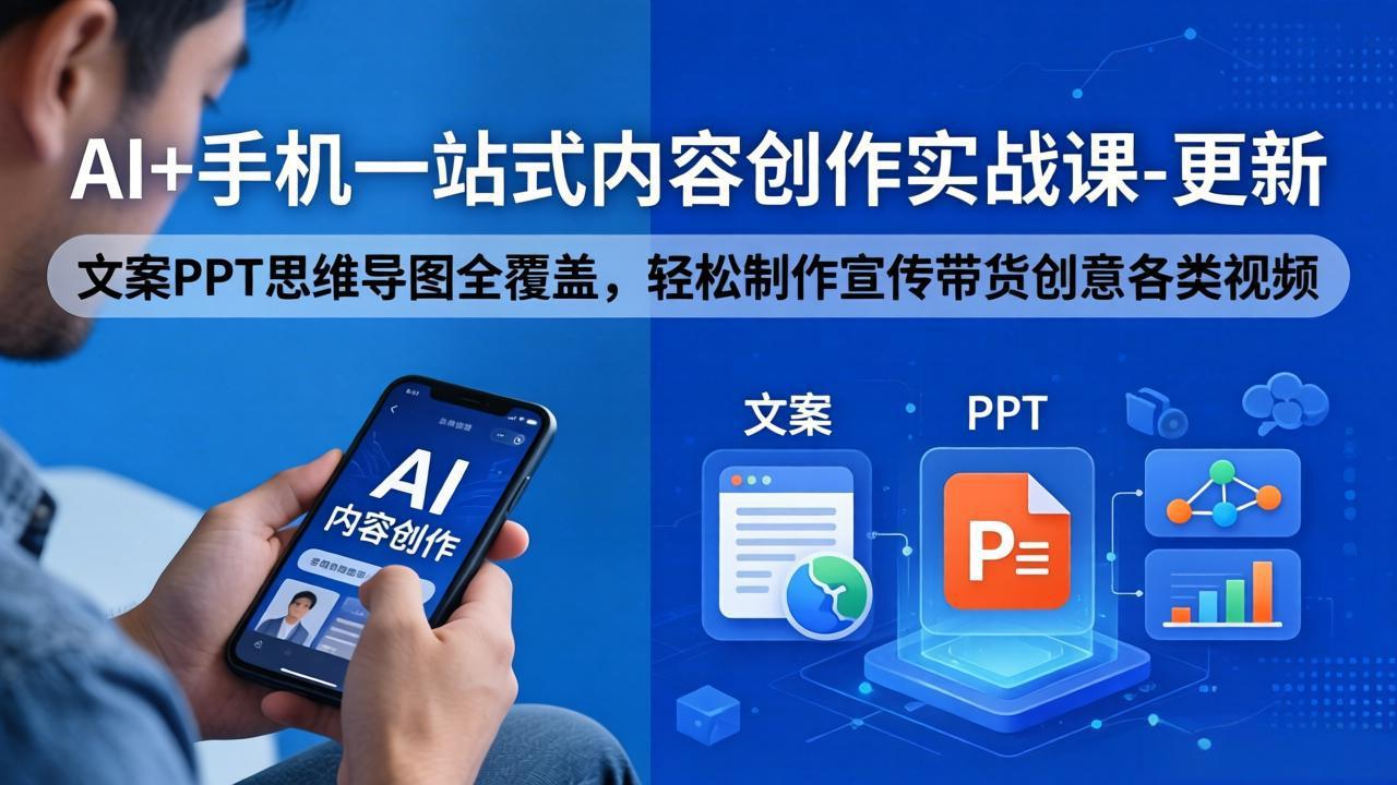 AI+手机一站式内容创作实战课-更新，文案PPT思维导图全覆盖，轻松制作宣传带货创意各类视频-数码之翼
