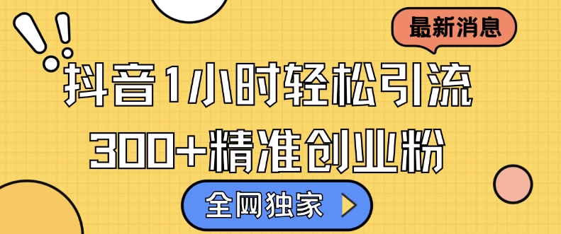 全网独家抖音引流，轻松日引300+精准创业粉【揭秘】-数码之翼