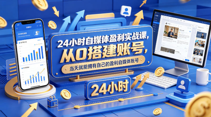 24小时自媒体盈利实战课，从0搭建账号，当天就能拥有自己的盈利自媒体账号-数码之翼