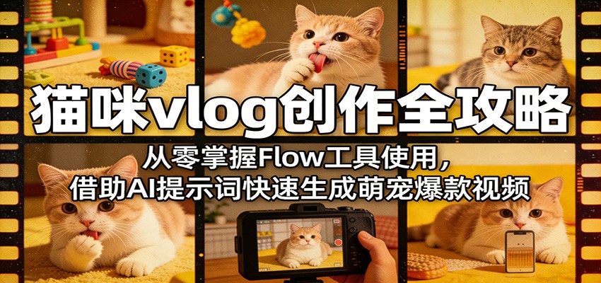 猫咪vlog创作全攻略：从零掌握Flow工具使用，借助AI提示词快速生成萌宠爆款视频-数码之翼