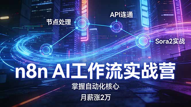 n8n AI工作流实战营，节点处理+API连通+Sora2实战，掌握自动化核心月薪涨2万-数码之翼