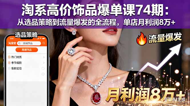 淘系高价饰品爆单课74期：从选品策略到流量爆发的全流程，单店月利润8万+-数码之翼