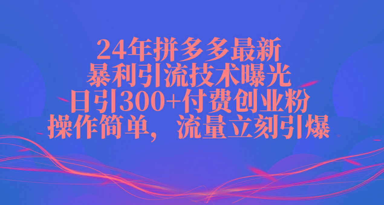 24年拼多多最新暴利引流技术曝光，日引300+付费创业粉，操作简单，流量...-数码之翼