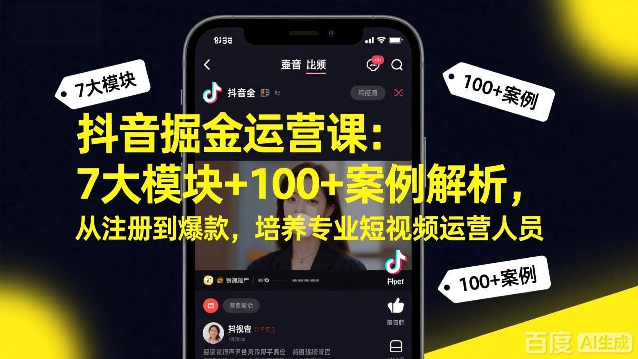 抖音掘金运营课：7大模块+100+案例解析，从注册到爆款，培养专业短视频运营人员-数码之翼