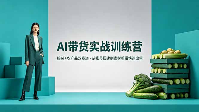 AI带货实战训练营，服装+农产品双赛道，从账号搭建到素材剪辑快速出单-数码之翼