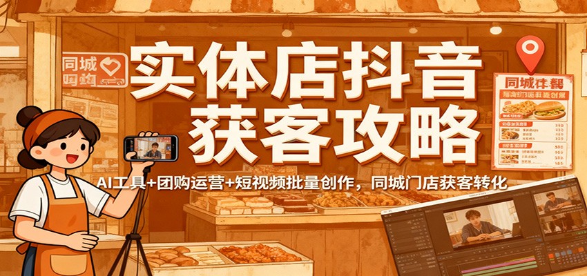 实体店抖音获客攻略：AI工具+团购运营+短视频批量创作，同城门店获客转化-数码之翼