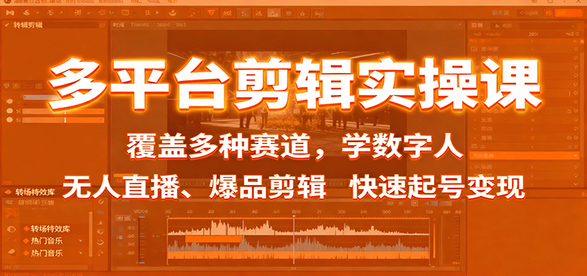 多平台剪辑实操课：覆盖多种赛道，学数字人、无人直播、爆品剪辑，快速起号变现-数码之翼