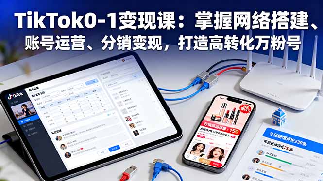 TikTok0-1变现课：掌握网络搭建、账号运营、分销变现，打造高转化万粉号-数码之翼