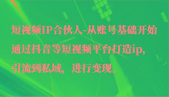 短视频IP合伙人-从账号基础开始通过抖音等短视频平台打造ip，引流到私域，进行变现。-数码之翼