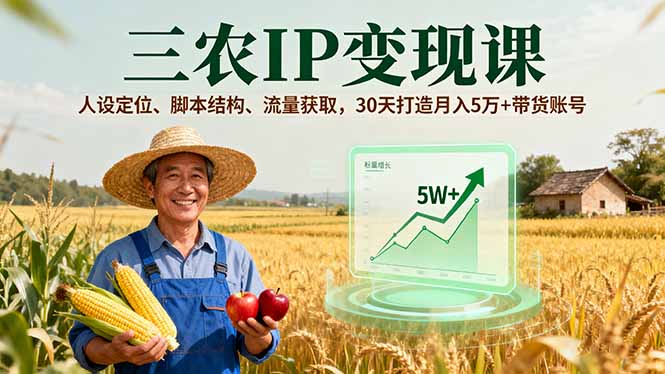 三农IP变现课，人设定位、脚本结构、流量获取，30天打造月入5万+带货账号-数码之翼