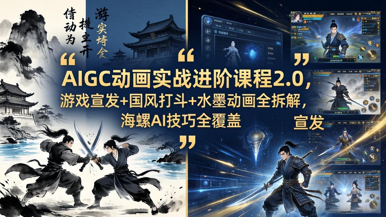 AIGC动画实战进阶课程2.0，游戏宣发+国风打斗+水墨动画全拆解，海螺AI技巧全覆盖-数码之翼