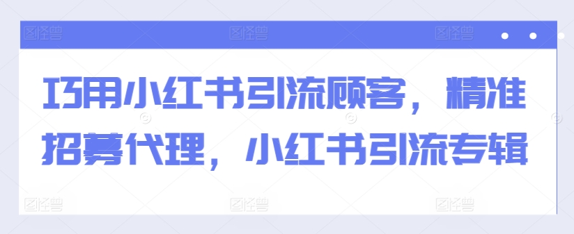 巧用小红书引流顾客，精准招募代理，小红书引流专辑-数码之翼