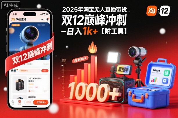 2025年淘宝无人直播带货，冲刺双12，日入1k+【附工具】【揭秘】-数码之翼