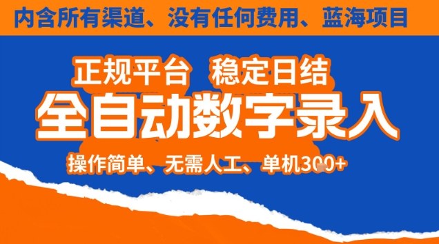 全自动数字录入,单机日入3张+,内含所有渠道全程免费零成本,操作简单可矩阵开干【揭秘】-数码之翼
