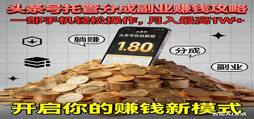 全程托管今日头条，一部手机就可以开干，最高躺赚1W+-数码之翼