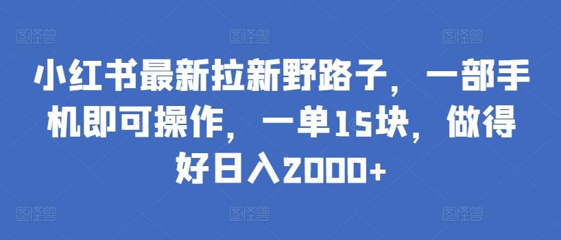 小红书最新拉新野路子，一部手机即可操作，一单15块，做得好日入2000+【揭秘】-数码之翼