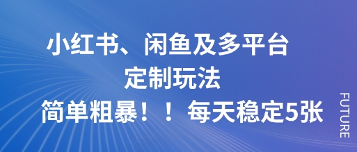 小红书、闲鱼及多平台定制玩法简单粗暴！每天稳定5张-数码之翼