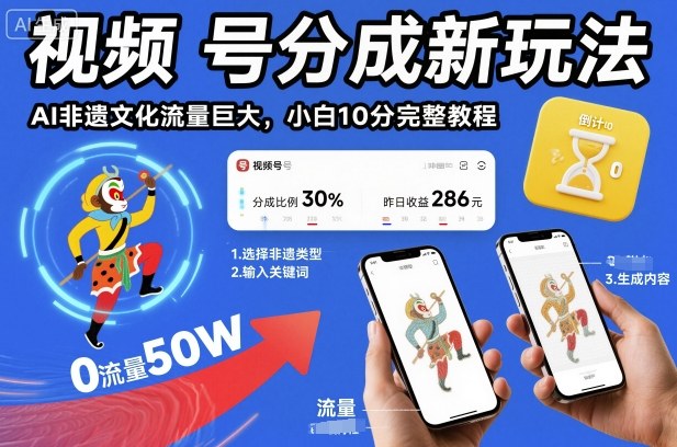 视频号分成新玩法，AI非遗文化流量巨大，小白10分钟搞定，完整教程-数码之翼