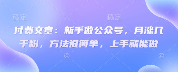 付费文章：新手做公众号，月涨几干粉，方法很简单，上手就能做-数码之翼